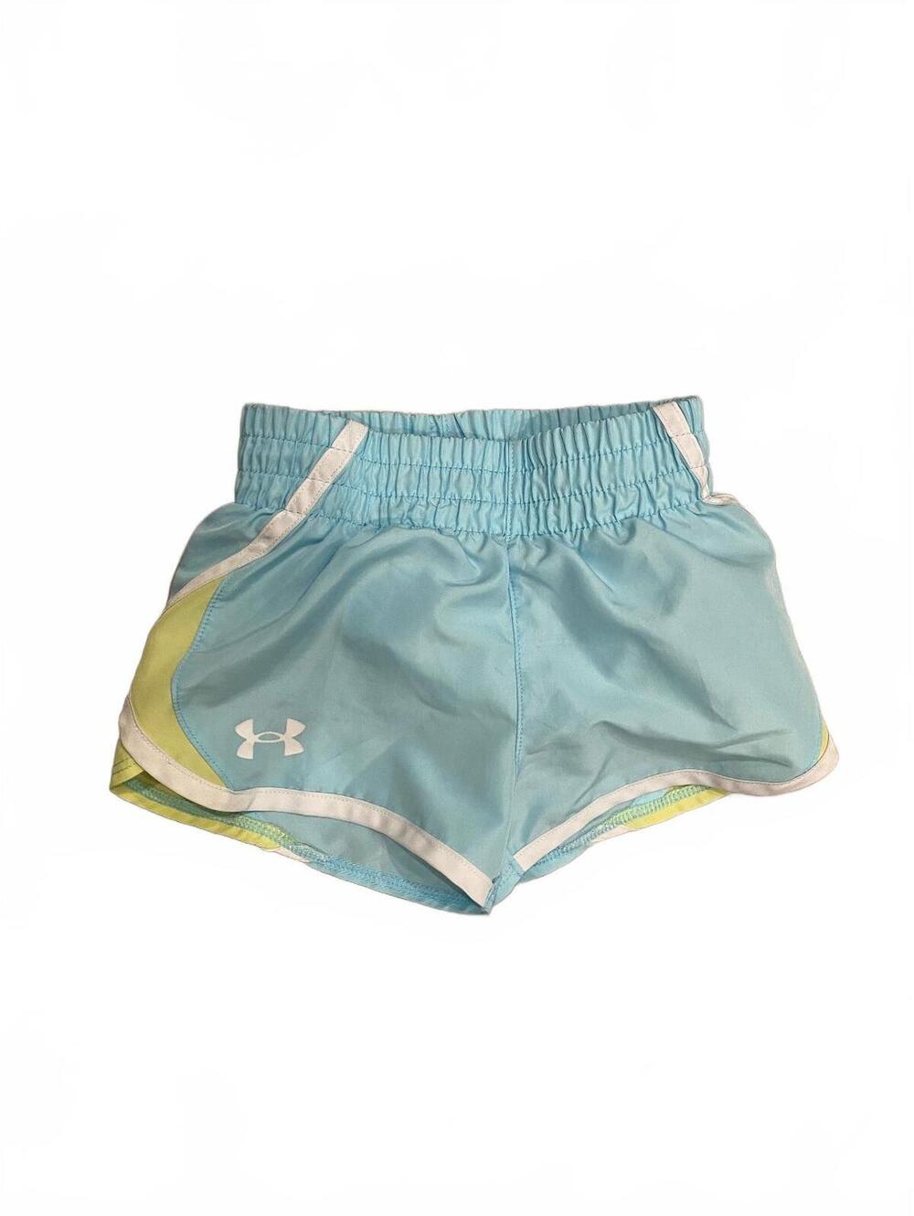 Under Armour Girls' Athletic Shorts Size 2T Light Blue with Yellow Accents